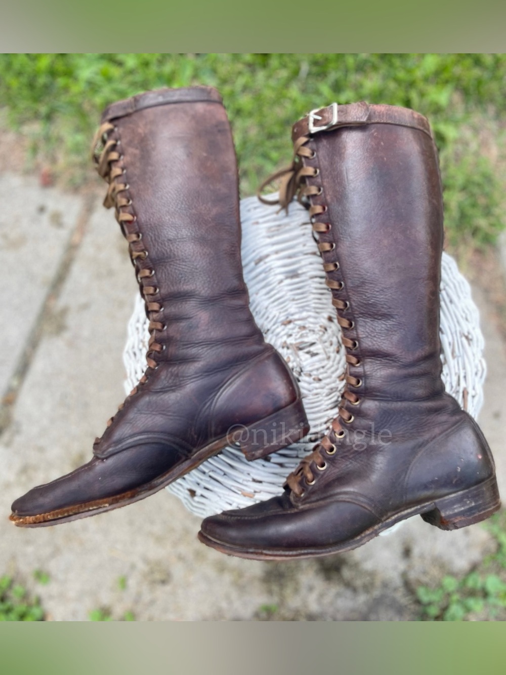 Antique 1930s Chippewa Leather Boots Tall Hunting Buckle Combat Military 7.5 8